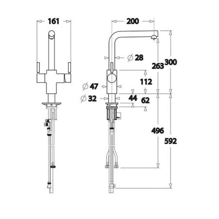 Insinkerator 3N1 L shape Instant Boiling Hot & Cold Water Tap with Tank