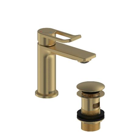 An image of Bristan Saffron Eco Start Small Basin Mixer with Clicker Waste Brushed Brass SAF...
