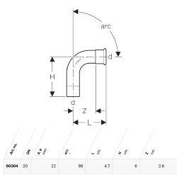 Geberit Mapress Copper Bend with Plain End: 90°, d=22mm - 60304