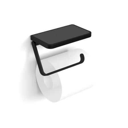 An image of HIB Atto Black Toilet Roll Holder with Shelf & Anti-Slip Mat ACTRHBK01