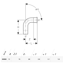 Geberit Mapress Copper Bend with Plain End: 90°, d=15mm - 60302