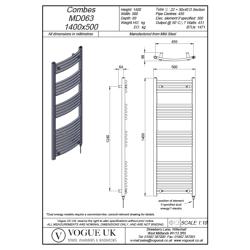 Vogue Combes 1400 x 500mm Curved Ladder Towel Rail - Heating Only (Chrome) MD063 MS14050CP