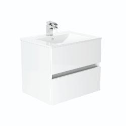 Newland 600mm Double Drawer Suspended Basin Unit With Ceramic Basin White Gloss