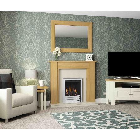Be Modern 48" Hainsworth Timber Surround with Manila Marble Back Panel & Hearth Set TSS-1