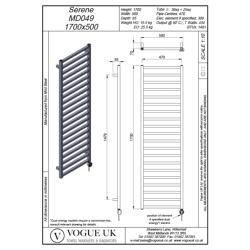 Vogue Serene 1700 x 500mm Square Tube Towel Rail - Electric Only (White) MD049 MS1700500WH-E