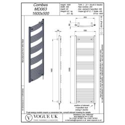 Vogue Combes 1600 x 500mm Curved Ladder Towel Rail - Heating Only (Chrome) MD063 MS16050CP