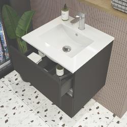 Newland 600mm Double Drawer Suspended Basin Unit With Ceramic Basin Midnight Mist