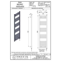 Vogue Axis 1600 x 400mm Straight Ladder Towel Rail - Heating Only (Chrome) MD062 MS16040CP