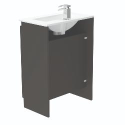 Newland 600mm Slimline Floorstanding Double Door Basin Unit With Ceramic Basin Midnight Mist