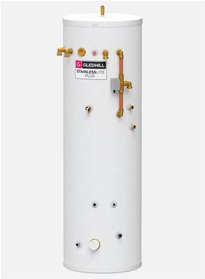 Gledhill Stainless Lite Plus Unvented Heat Pump DUO 300L Hot Water Cylinder PLUHP300DUO