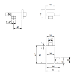 Villeroy & Boch Universal Square Shower Wall Outlet with Handset Holder Chrome TVC00046300061