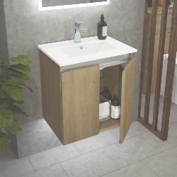 Newland 500mm Slimline Double Door Suspended Basin Unit With Ceramic Basin Natural Oak
