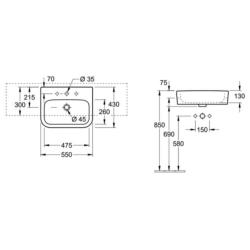 Villeroy & Boch Architectura 550 x 430mm 1TH Semi-Recessed Basin 41905501