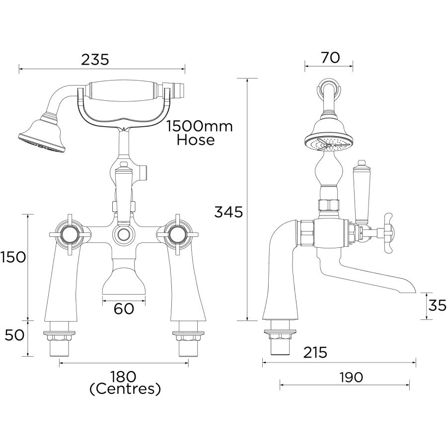 Bristan 1901 Pillar Bath Shower Mixer Tap with Hose