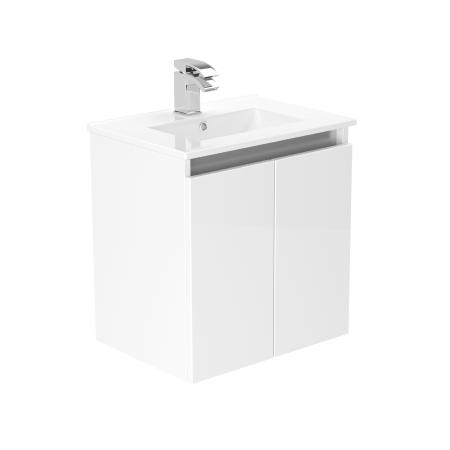 An image of Newland 500mm Slimline Double Door Suspended Basin Unit With Ceramic Basin White...