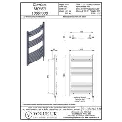 Vogue Combes 1000 x 600mm Curved Ladder Towel Rail - Heating Only (Chrome) MD063 MS10060CP