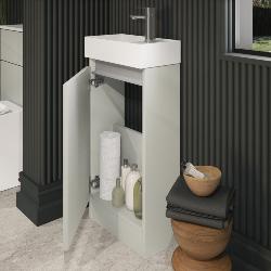 Newland 400mm Single Door Cloakroom Basin Unit With Ceramic Basin Pearl Grey