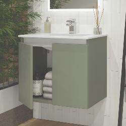Newland 600mm Double Door Suspended Basin Unit With Ceramic Basin Sage Green
