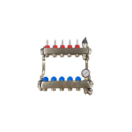 RadiantHeat PRO 5 Port Manifold With Pressure Gauge and Auto Air Vent ZL-117505